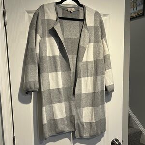LOFT Gray and White Plaid Cardigan